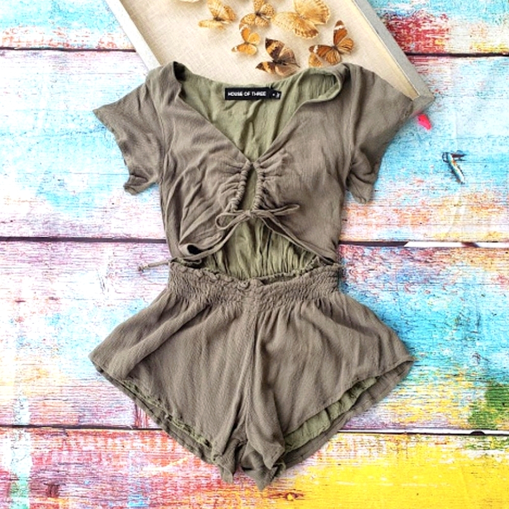 Olive Sage Cutout Romper - LF House of Three